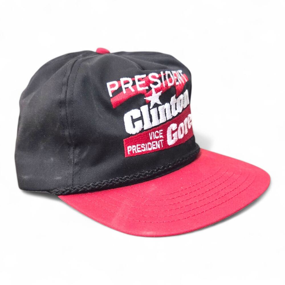 Vintage 1992 Clinton Gore Election Night Snapback Rope Hat Black USA Made